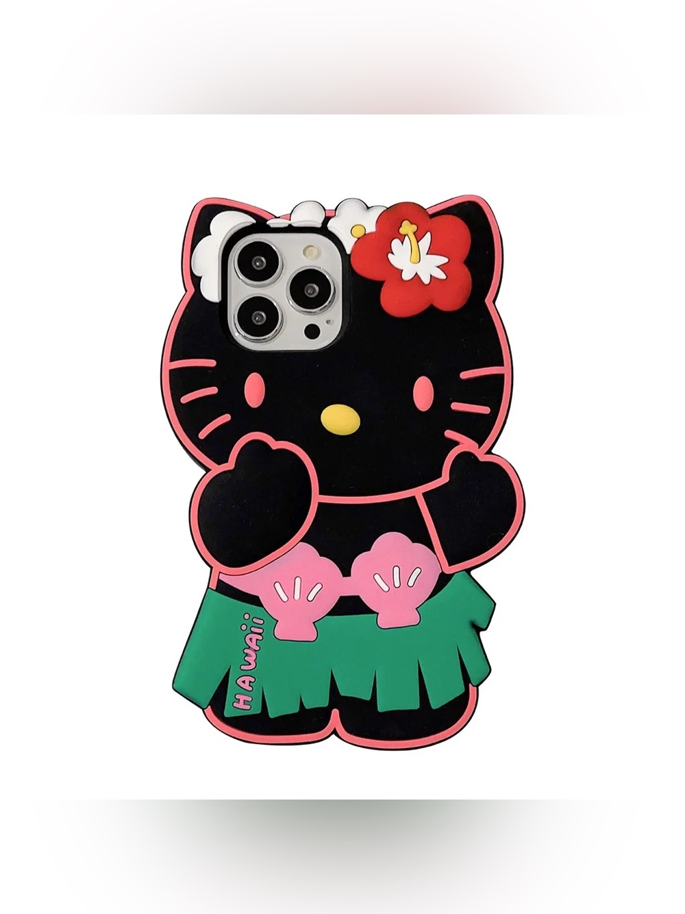 Hawaii Kitty Silicone Hawaii Phone Case Black